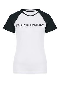 Хлопковая футболка с контрастными рукавами Calvin Klein Jeans