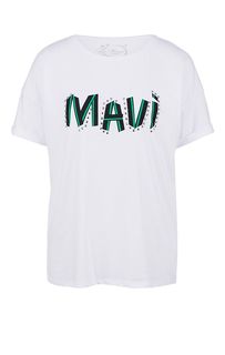 Белая хлопковая футболка с ярким декором Mavi