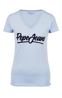 Синяя футболка с треугольным вырезом Pepe Jeans