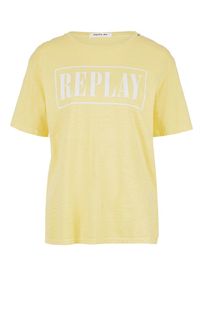 Хлопковая футболка желтого цвета с принтом Replay