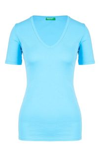 Голубая футболка из хлопка с треугольным вырезом United Colors of Benetton