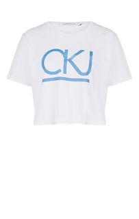 Укороченная футболка с монограммой бренда Calvin Klein Jeans