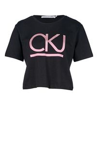 Укороченная футболка с монограммой бренда Calvin Klein Jeans