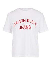 Хлопковая футболка с бархатным принтом Calvin Klein Jeans