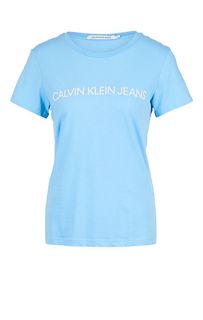 Голубая хлопковая футболка с логотипом бренда Calvin Klein Jeans