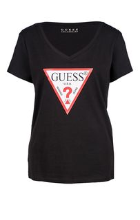 Черная хлопковая футболка с треугольным вырезом Guess