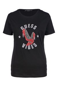 Черная футболка с отделкой камнями Guess