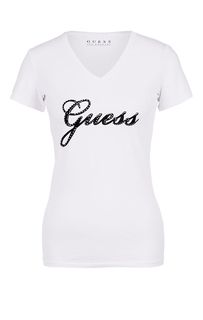 Хлопковая футболка с треугольным вырезом Guess