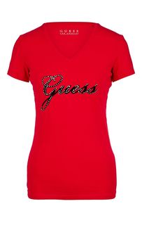 Хлопковая футболка с треугольным вырезом Guess