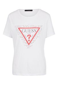 Футболка из хлопка с отделкой камнями Guess