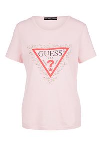 Футболка из хлопка с отделкой камнями Guess