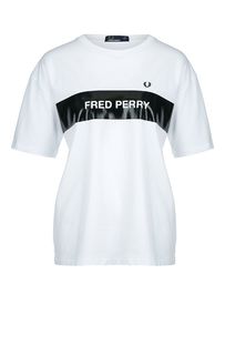 Белая хлопковая футболка с короткими рукавами Fred Perry