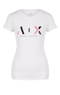 Белая хлопковая футболка с круглым вырезом Armani Exchange