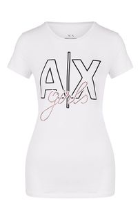 Белая хлопковая футболка с отделкой стразами Armani Exchange