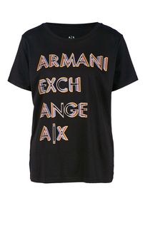 Черная хлопковая футболка с принтом Armani Exchange