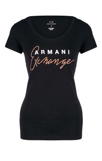 Черная хлопковая футболка с короткими рукавами Armani Exchange