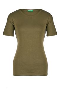 Хлопковая футболка цвета хаки United Colors of Benetton