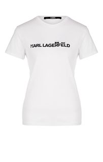 Белая футболка из хлопка с принтом Karl Lagerfeld