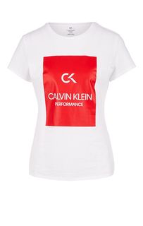 Белая хлопковая футболка с ярким принтом Calvin Klein Performance