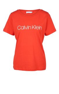 Красная хлопковая футболка с принтом Calvin Klein