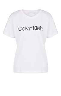 Белая хлопковая футболка с принтом Calvin Klein