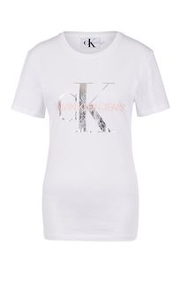 Белая хлопковая футболка с принтом Calvin Klein Jeans