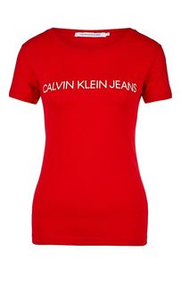 Красная хлопковая футболка с логотипом бренда Calvin Klein Jeans