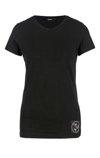Черная хлопковая футболка с яркими нашивками Diesel