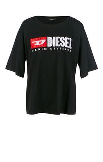 Черная хлопковая футболка с короткими рукавами Diesel