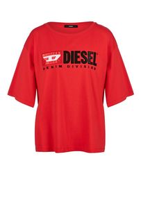 Красная хлопковая футболка с короткими рукавами Diesel