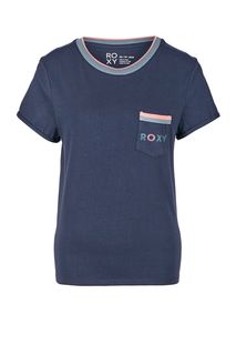 Синяя хлопковая футболка с карманом Roxy