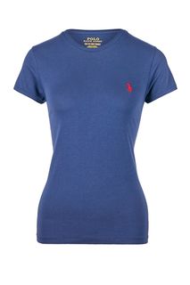 Синяя хлопковая футболка с круглым вырезом Polo Ralph Lauren