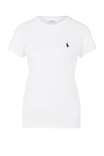 Белая хлопковая футболка с круглым вырезом Polo Ralph Lauren