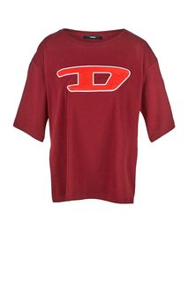Бордовая хлопковая футболка с разрезами Diesel
