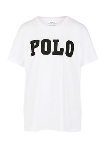 Белая футболка с отделкой бисером Polo Ralph Lauren