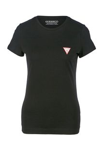 Черная хлопковая футболка с короткими рукавами Guess