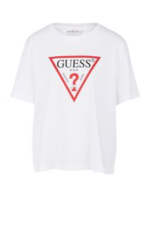 Белая хлопковая футболка с короткими рукавами Guess