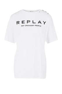 Хлопковая футболка с логотипом бренда Replay