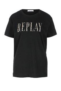 Хлопковая футболка с логотипом бренда Replay