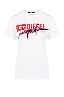 Хлопковая футболка с контрастным принтом Diesel