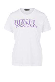 Хлопковая футболка с контрастным принтом Diesel