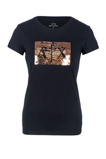Хлопковая футболка с отделкой пайетками Armani Exchange