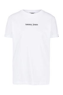 Белая хлопковая футболка с вышивкой и принтом Tommy Jeans