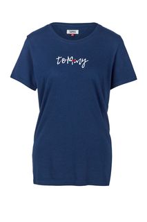 Синяя хлопковая футболка с короткими рукавами Tommy Jeans