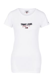 Белая хлопковая футболка с вышивкой Tommy Jeans