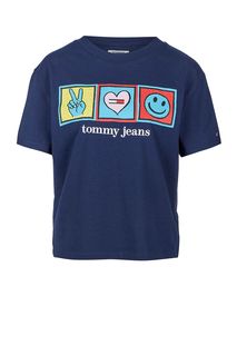 Синяя хлопковая футболка с принтом Tommy Jeans