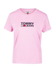 Розовая хлопковая футболка с короткими рукавами Tommy Jeans