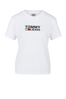 Белая хлопковая футболка с круглым вырезом Tommy Jeans