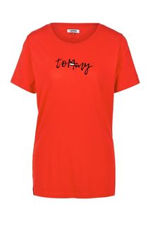 Красная хлопковая футболка с круглым вырезом Tommy Jeans