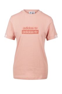 Розовая футболка из хлопка с принтом Adidas Originals